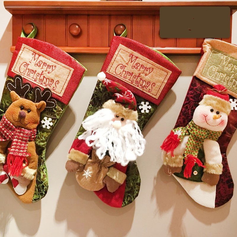 Christmas Stocking Socks Snowman, Santa, Elk Design Xmas Fireplace & Tree Ornaments New Year Candy Bag Gift Holiday Decor