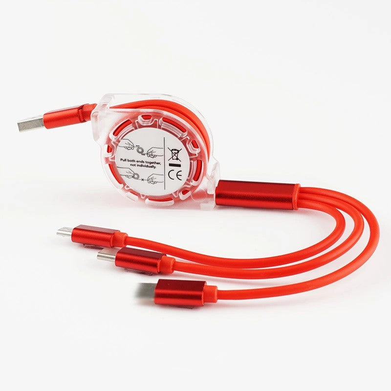 3-in-1 Telescopic Data Cable Retractable Mobile Phone Charging Cord Multi-Device USB Cable Portable Charger