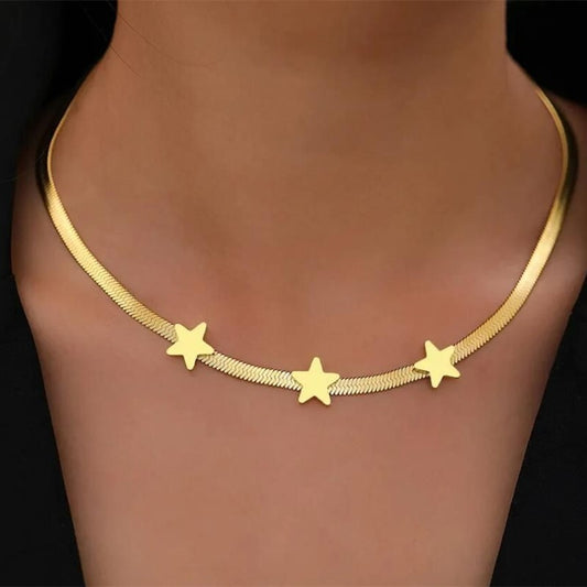 Stainless Steel Choker Necklace for Women Gothic Blade & Snake Chain Design Star Pendant Statement Jewelry Light Luxury Temperament