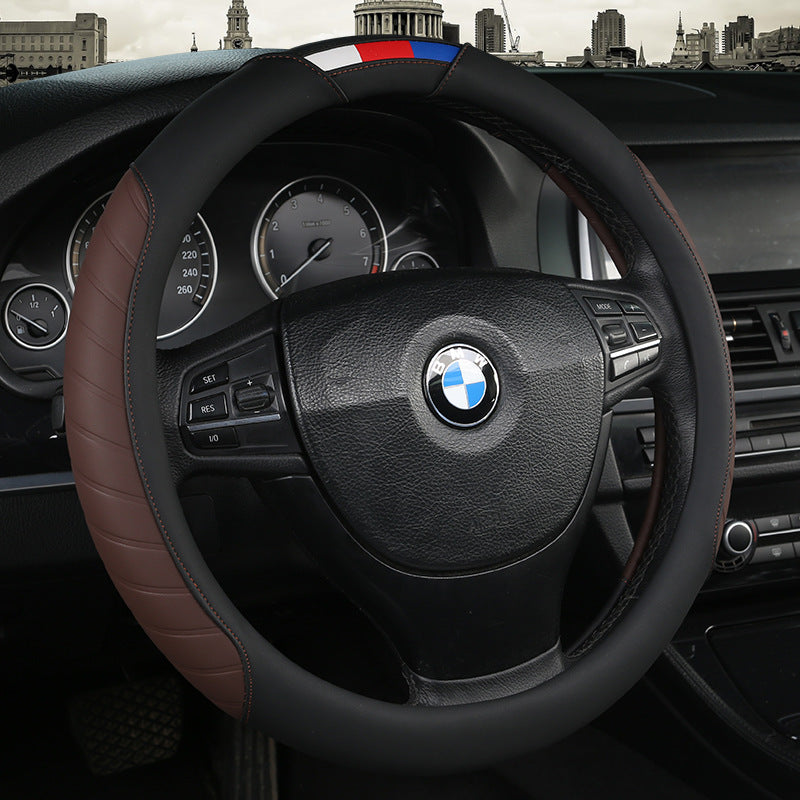 Fashionable Color Block Leather Steering Wheel Wrap | Sporty Interior Accessory