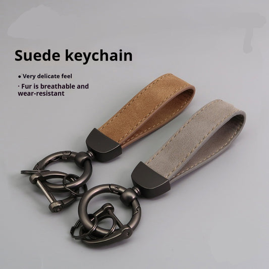 Suede Car Key Chain with Anti-Lost Hardware Premium Key Fob Holder Auto Interior Accessory Durable Metal Key Ring