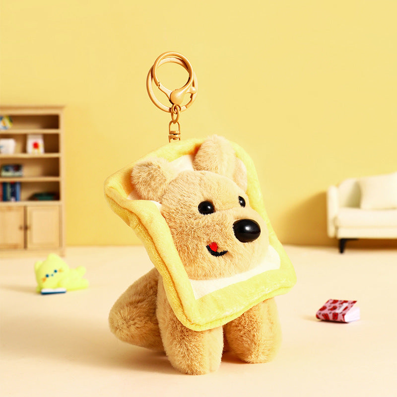 Cute Cartoon Plush Toast Puppy Keychain Doll Pendant Adorable Car Accessory Trendy Bag Charm for Women & Girls Gift