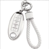 Luxury Silver Edge Car Key Cover & Matching Keychain Pendant Set