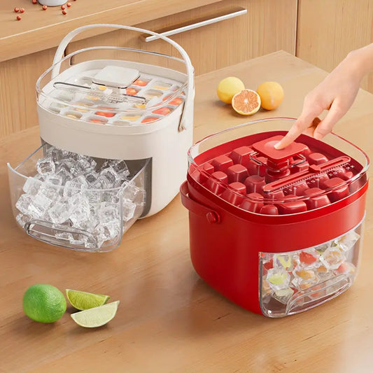 Large Capacity 48 Cube Press-Type Ice Bucket Portable Outdoor Ice Maker Tray Food Grade Plastic Storage Essential Kitchen Gadget