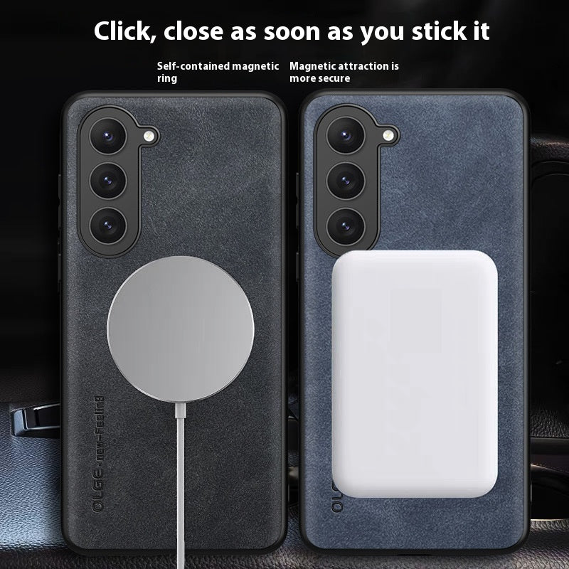 Luxury Sheepskin Leather Phone Case | Magnetic Car Mount & Wireless Charging Cover