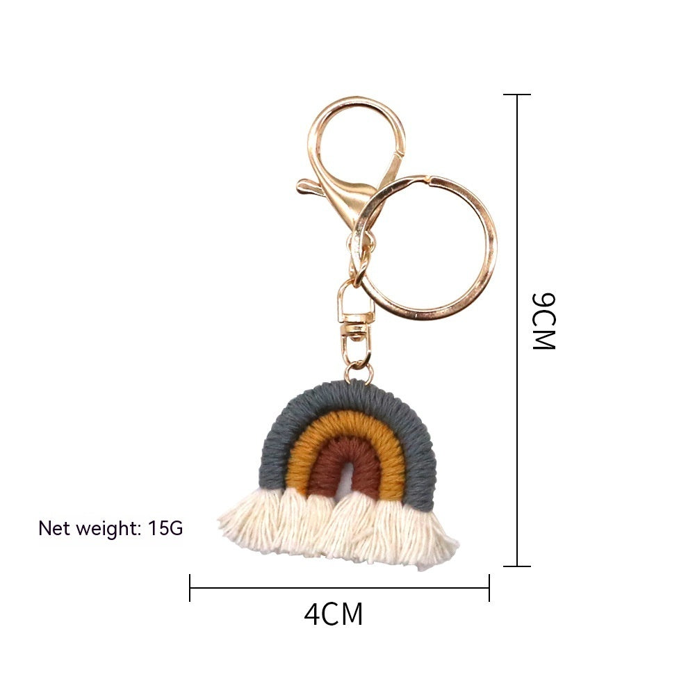 Handmade Rainbow Pendant Keychain | Cotton Braided Tassel for Bag & Car Charm