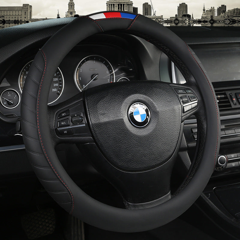 Fashionable Color Block Leather Steering Wheel Wrap | Sporty Interior Accessory