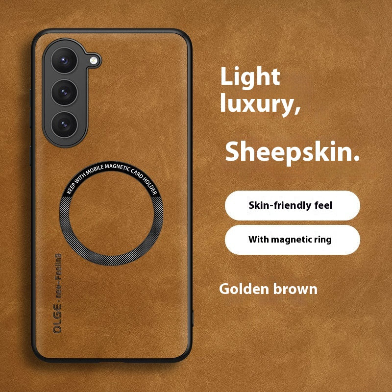 Luxury Sheepskin Leather Phone Case | Magnetic Car Mount & Wireless Charging Cover
