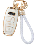 Car Key Case with Hoop Pendant Keychain Protective Key Fob Cover Metal Ring Key Holder Premium Auto Accessories Anti-Scratch