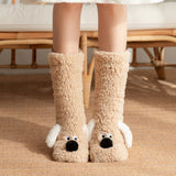 Winter Warm Cartoon Dog Socks for Women Non-slip Floor Slipper Socks Cute Plush Cozy Home Wear