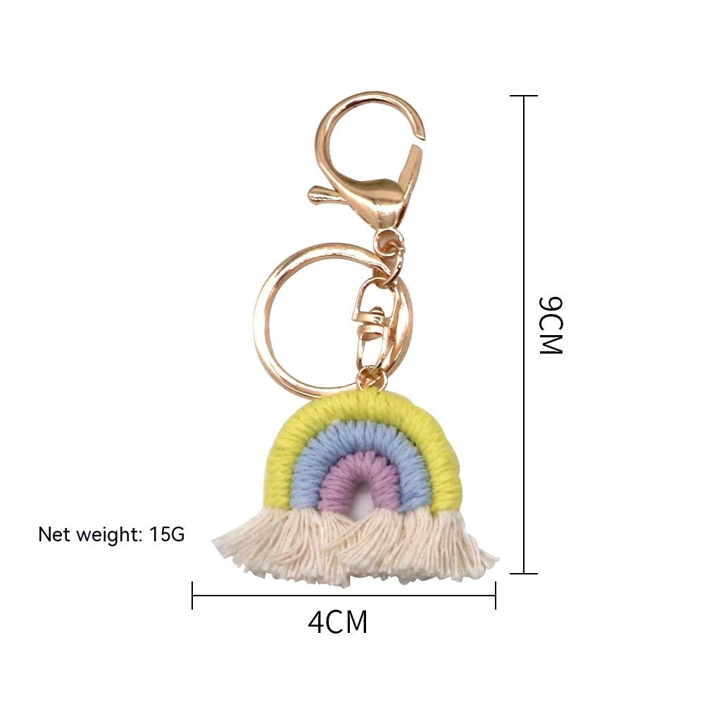 Handmade Rainbow Pendant Keychain | Cotton Braided Tassel for Bag & Car Charm