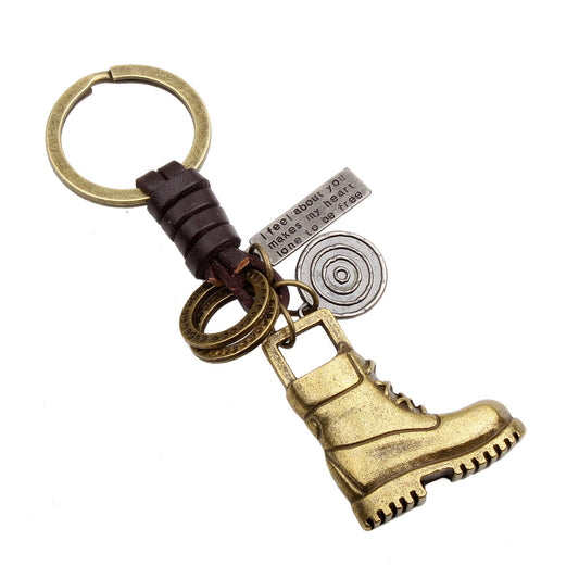 Luxury Braided Leather Keychain with Bronze Hardware Creative Car Key Ring Vintage Key Fob Holder for Men & Women Durable