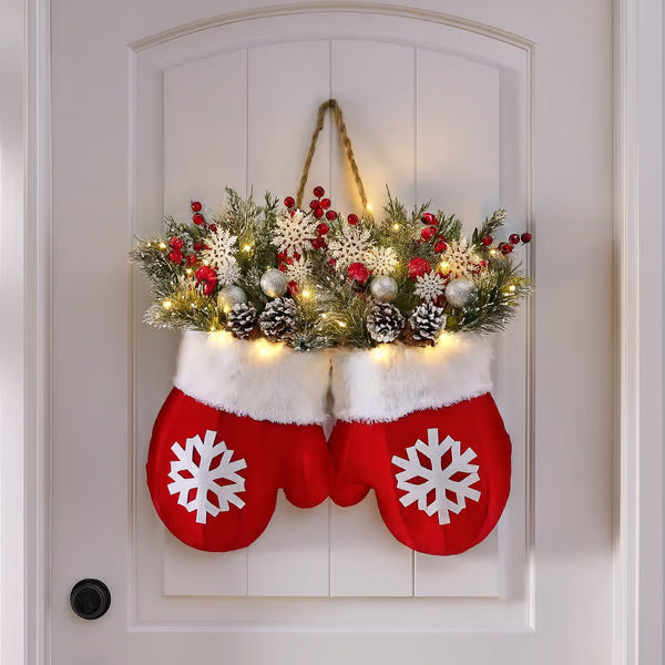 Creative Glove Shaped Christmas Wreath Simulated Flower Garland Window Door Gate Decoration Unique Xmas Party Door Sign