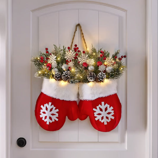Creative Glove Shaped Christmas Wreath Simulated Flower Garland Window Door Gate Decoration Unique Xmas Party Door Sign