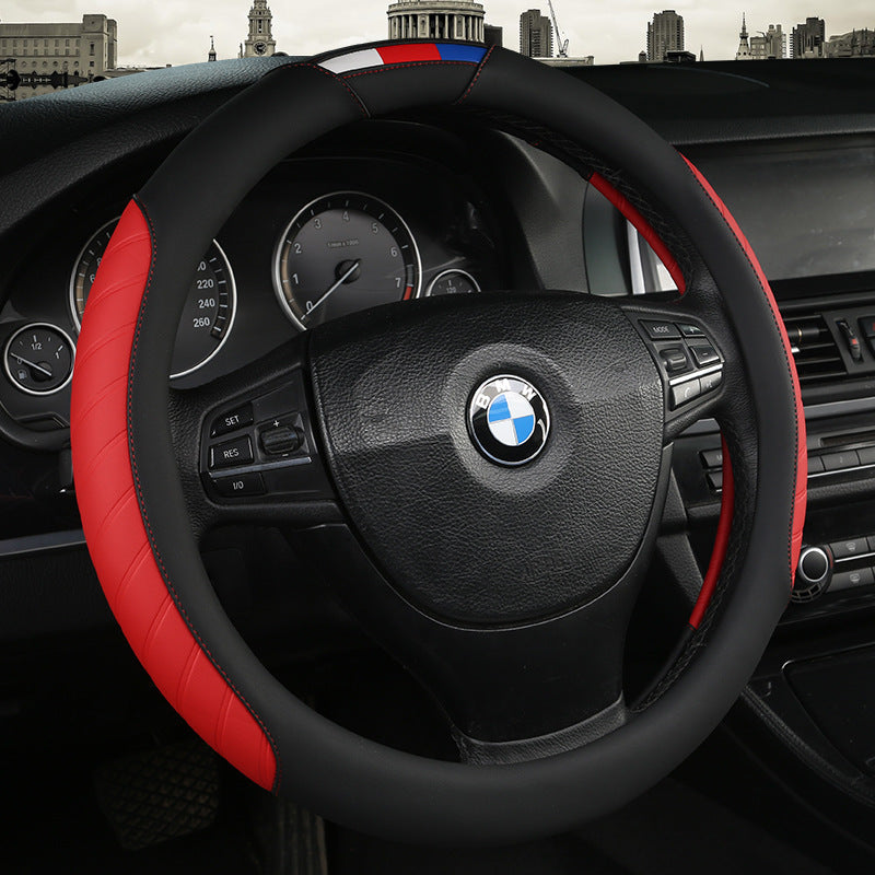 Fashionable Color Block Leather Steering Wheel Wrap | Sporty Interior Accessory
