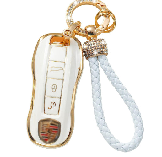 Car Key Case with Hoop Pendant Keychain Protective Key Fob Cover Metal Ring Key Holder Premium Auto Accessories Anti-Scratch