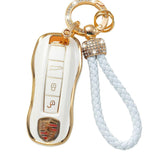 Car Key Case with Hoop Pendant Keychain Protective Key Fob Cover Metal Ring Key Holder Premium Auto Accessories Anti-Scratch