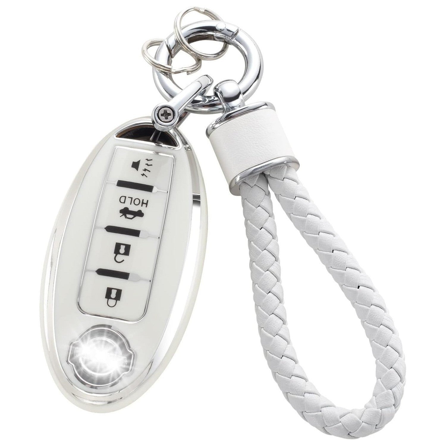Luxury Silver Edge Car Key Cover & Matching Keychain Pendant Set