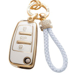 Car Key Case with Hoop Pendant Keychain Protective Key Fob Cover Metal Ring Key Holder Premium Auto Accessories Anti-Scratch