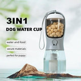 3-in-1 Portable Dog Water Bottle & Feeder Multi-functional Pet Cup with Drinking Trough, Food Dispenser, and Garbage Bag Holder