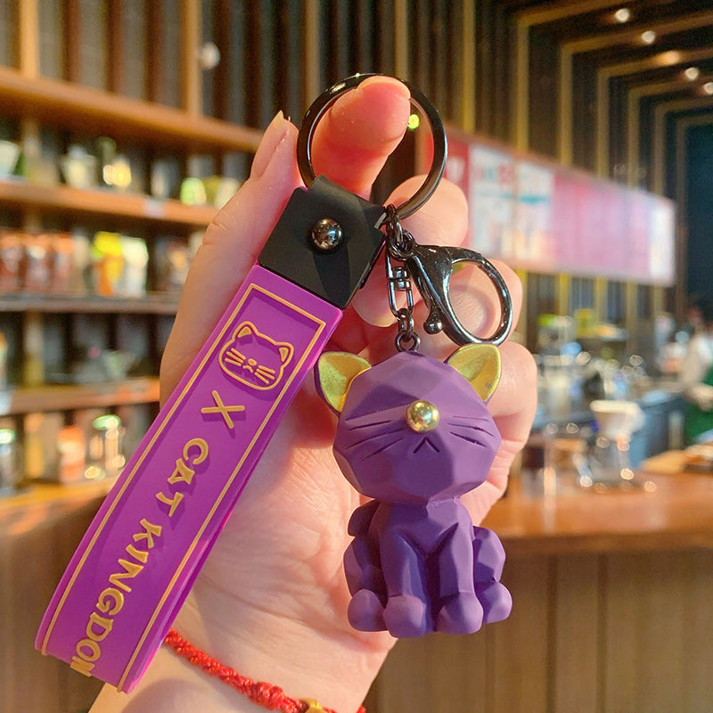 Cute Face Kitty Car Keychain Adorable Cat Key Ring Pendant Creative Auto Accessory for Women & Girls Bag Charm Gift