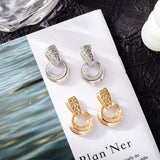 Luxury Hollow Round Moon Drop Earrings Micro-wax Inlay Natural Zircon Flower Rose Gold/Silver Bridal Wedding Jewelry for Women