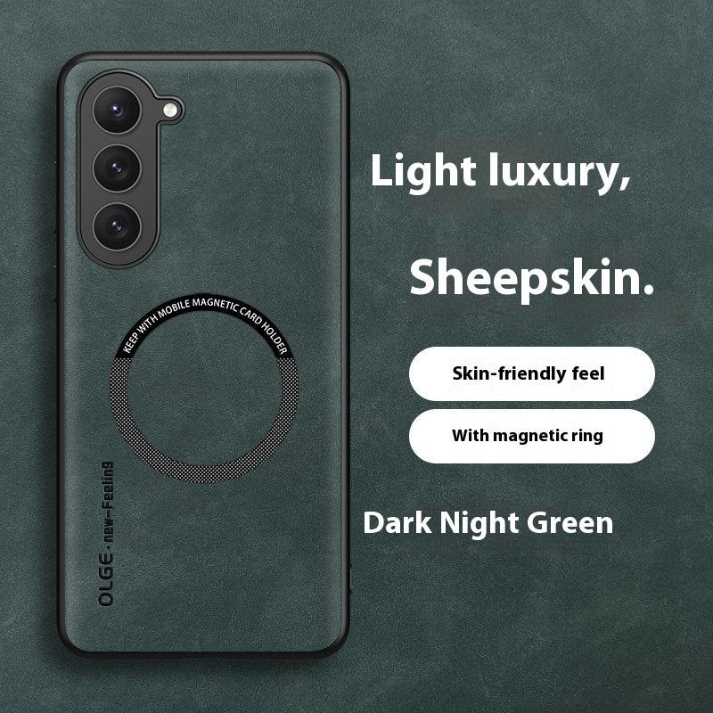 Luxury Sheepskin Leather Phone Case | Magnetic Car Mount & Wireless Charging Cover