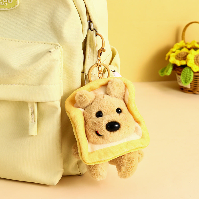 Cute Cartoon Plush Toast Puppy Keychain Doll Pendant Adorable Car Accessory Trendy Bag Charm for Women & Girls Gift