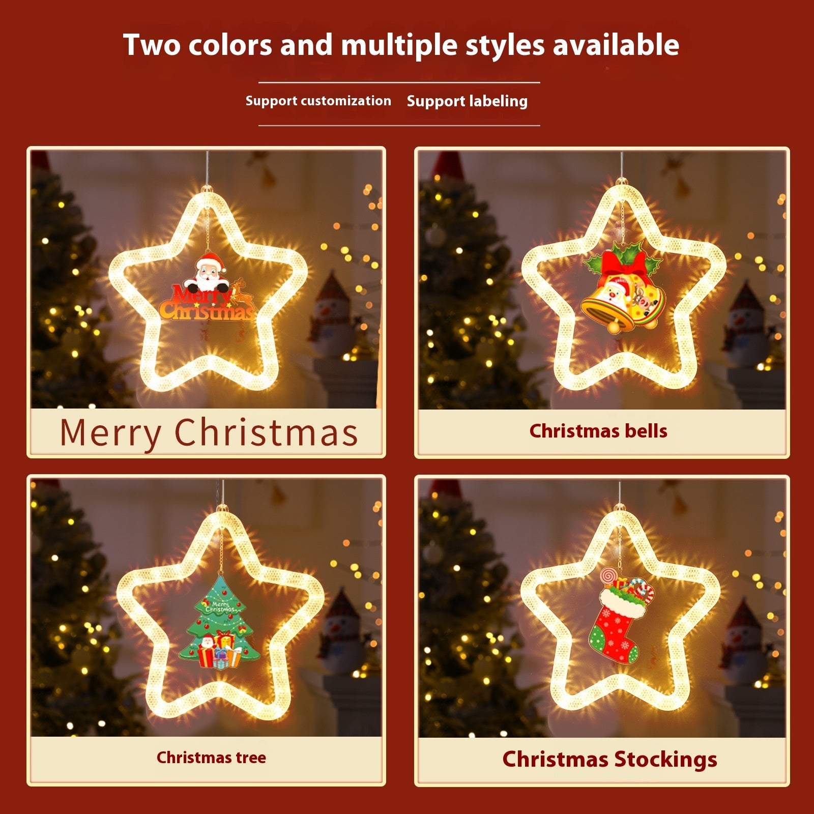 Christmas LED Star Light Decoration Festive Pendant Ornament for Window & Door Holiday Atmosphere Lights Xmas Party Decor