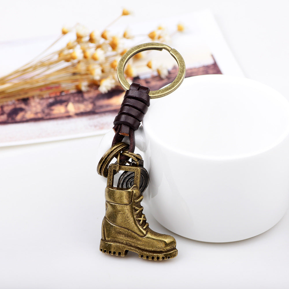 Luxury Braided Leather Keychain with Bronze Hardware Creative Car Key Ring Vintage Key Fob Holder for Men & Women Durable