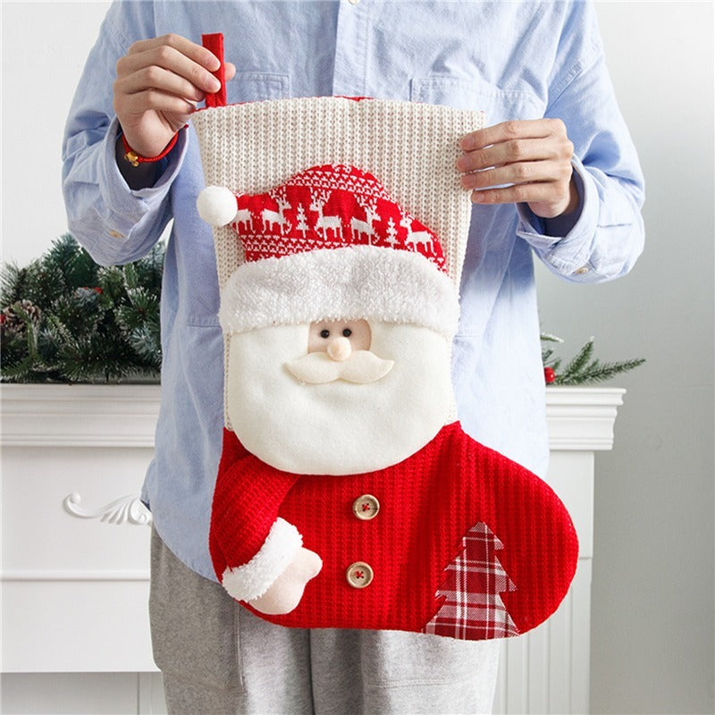 Large Red White Knitted Christmas Stocking Santa Claus Fireplace Decor Socks Xmas Gift Bags & Candy Holder Rustic Home Decor