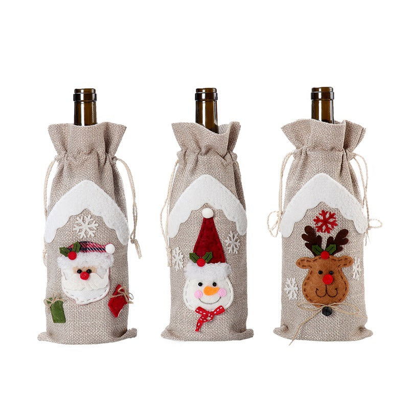 Christmas Linen Bottle Cover Festive Holiday Wine Decoration Reusable Xmas Table Supplies Gift Bag