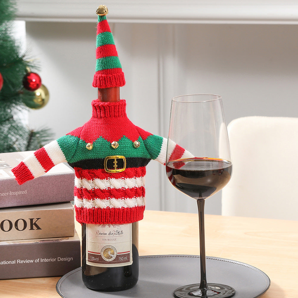Knitted Christmas Wine Bottle Cover Holiday Decoration Sweater Xmas New Year Dinner Table Decor Santa & Elf Clothes