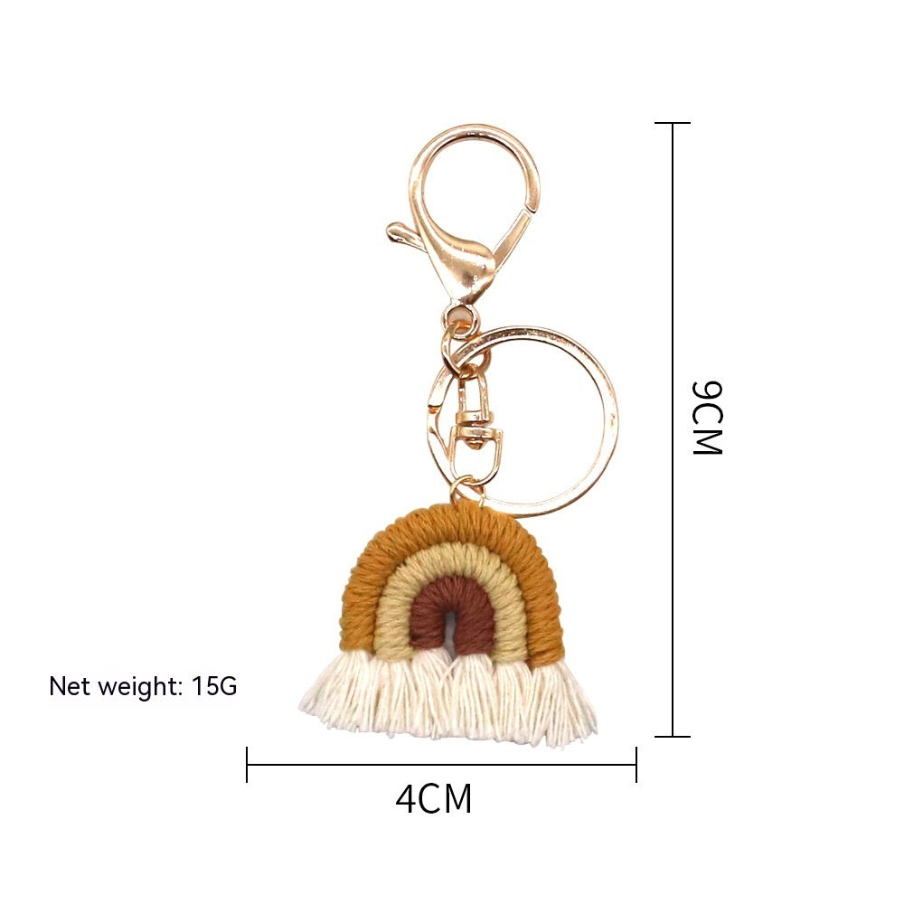 Handmade Rainbow Pendant Keychain | Cotton Braided Tassel for Bag & Car Charm