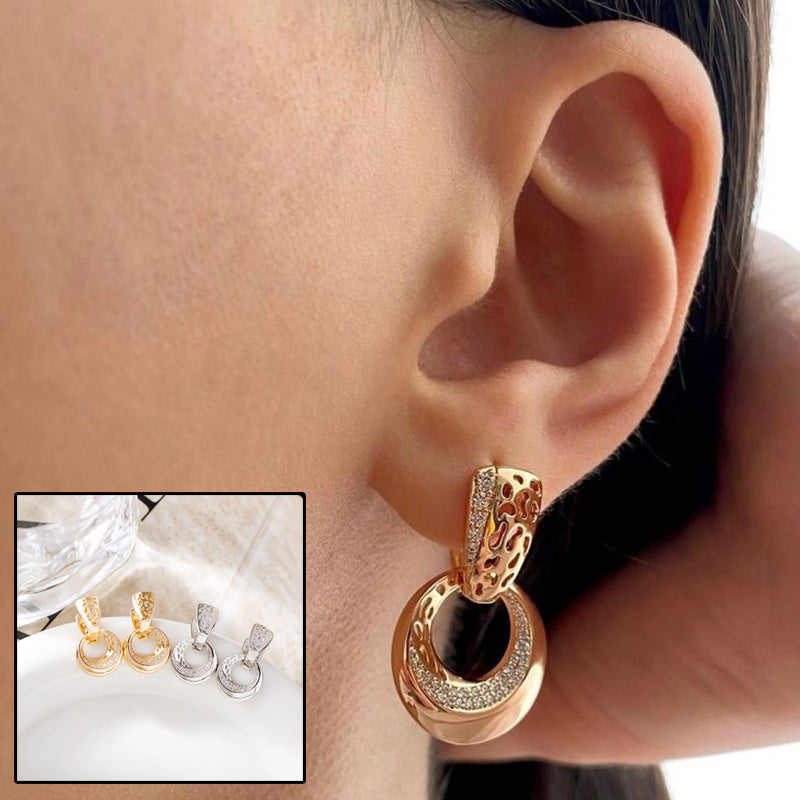 Luxury Hollow Round Moon Drop Earrings Micro-wax Inlay Natural Zircon Flower Rose Gold/Silver Bridal Wedding Jewelry for Women