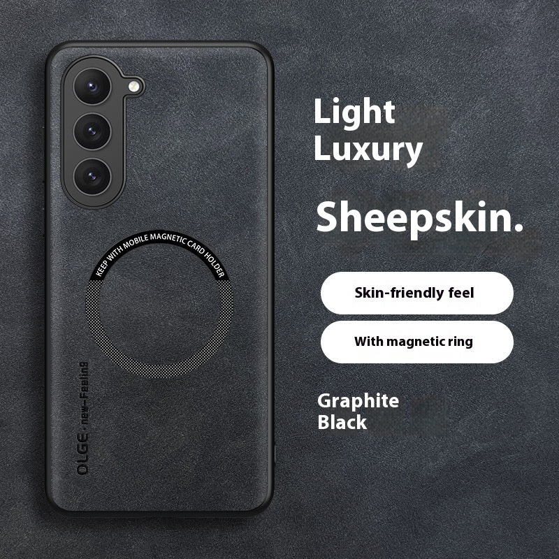Luxury Sheepskin Leather Phone Case | Magnetic Car Mount & Wireless Charging Cover